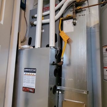 Ameristar natural gas furnace installed with venting and gas piping