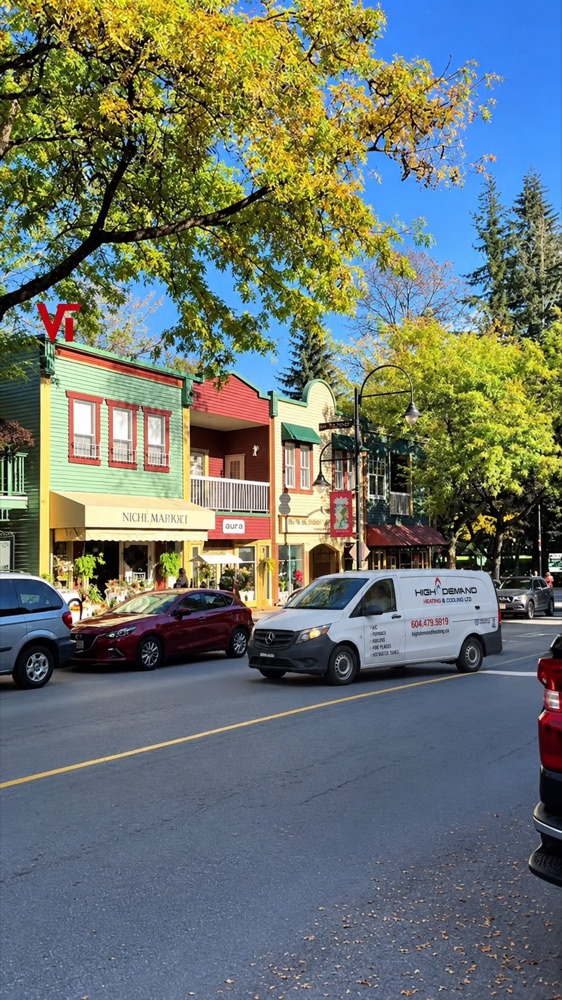 High Demand Heating service van in the Fort Langley town centre
